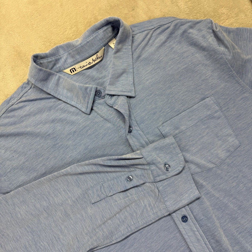 Travis Mathew Shirt‎ Men's XL Blue Heathered Long Sleeve Button Up Shirt Stretch